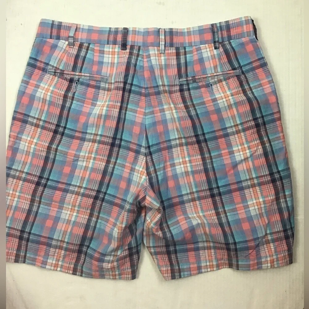 Peter Millar Seaside Collection Plaid Shorts Mens Size 36 Pink Blue Linen Blend